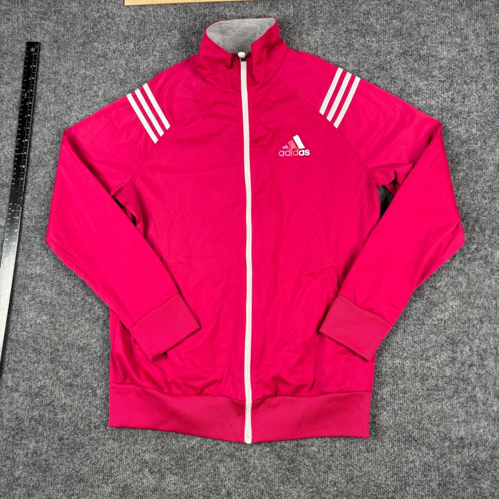 Adidas Track Jacket Womens Size XL Pink Climalite Full Zip 3-Stripe Athletic